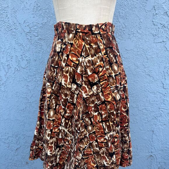 1950s Skirt Orange and Brown Velvet Midi full Size Small Retro mid century style - Picture 9 of 10